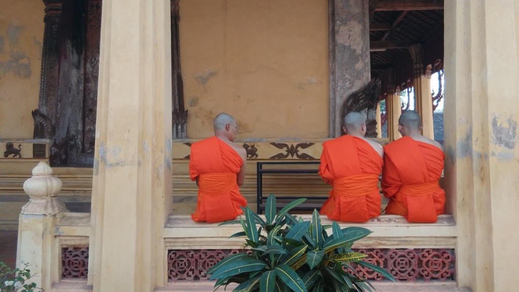 Monks at a temple in Vientiane, Laos