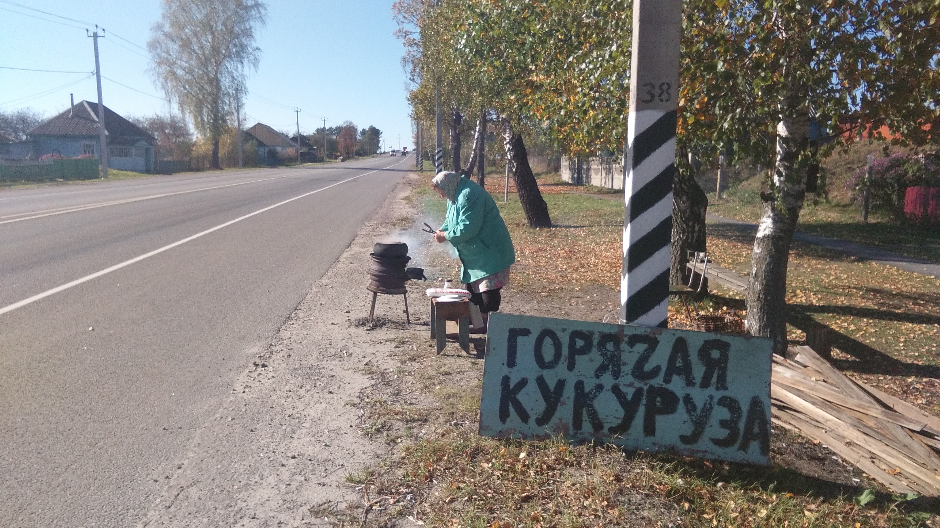 Babushka selling corncobs