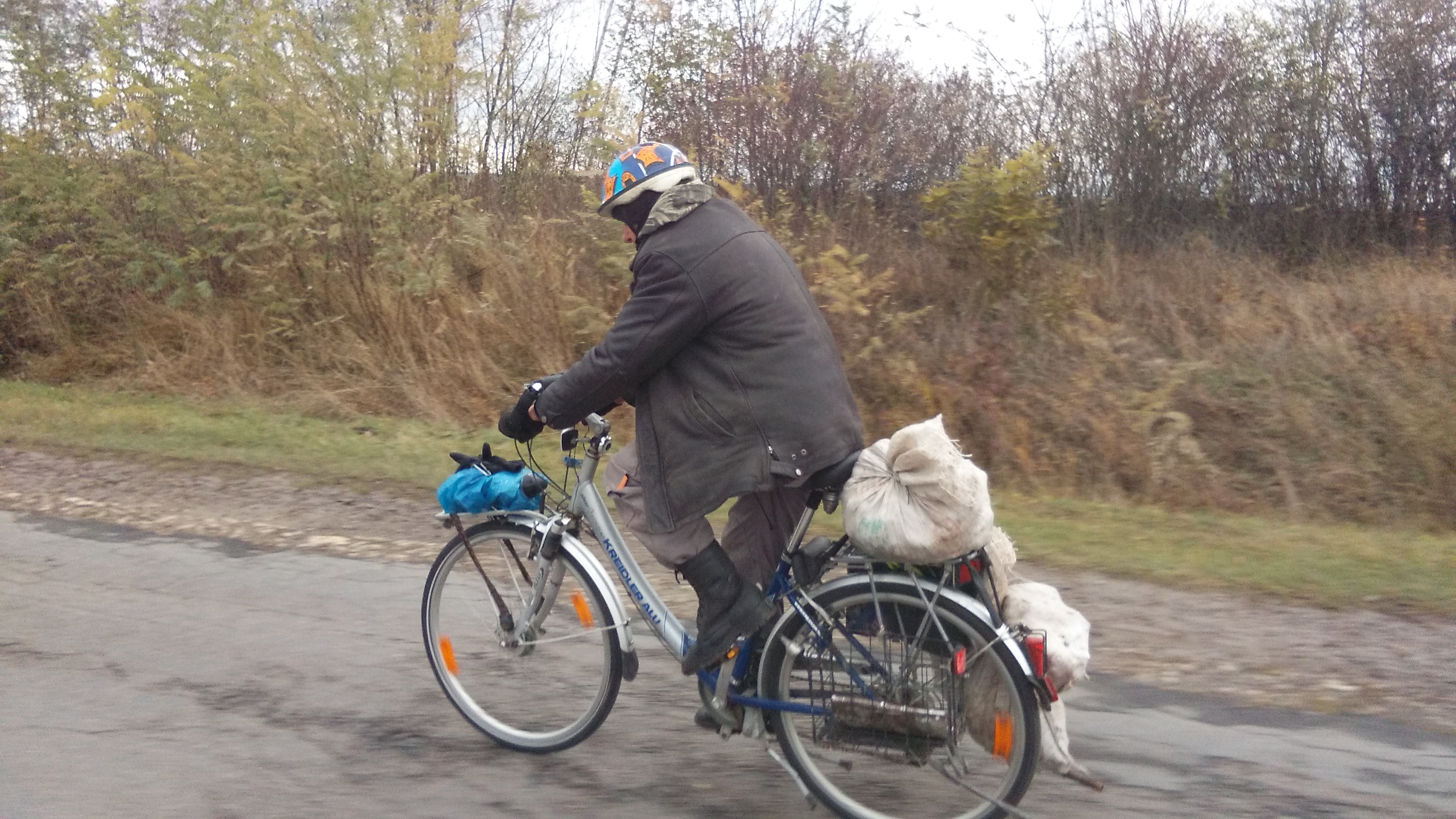 Vladimir on a German aluminium bicycle